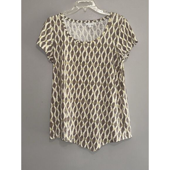 Pure J Jill Linen Blend Top Ikat Geometric Layering Short Sleeve Neutral Small - Picture 3 of 13
